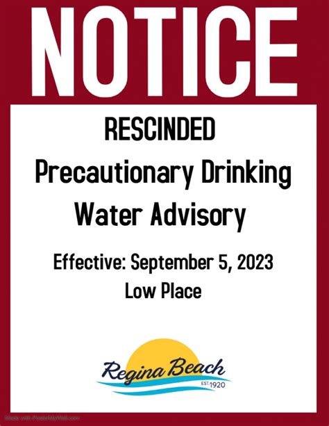 Precautionary Drinking Water Advisory Low Place Rescinded Sept 5 2023