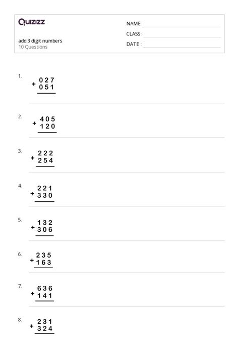 50 Multi Digit Numbers Worksheets For 1st Class On Quizizz Free And Printable