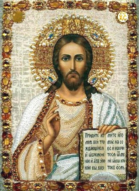 Вышитая камнями икона Спасителя, современное искусство | Православные ...