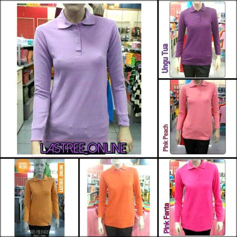 Jual Jual Kaos Polo Shirt Wanita Lengan Panjang Polos Kerah Warna Ungu