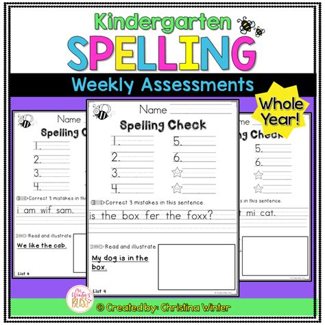 Kindergarten Spelling Word Assessments Editable Year Long Mrs Winters Bliss