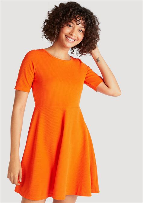 Buy Womens Textured Mini Skater Dress With Short Sleeves And Round