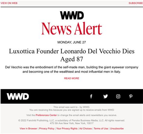 Womens Wear Daily Luxottica Founder Leonardo Del Vecchio Dies Aged 87