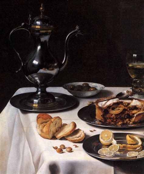 Still Life With Turkey Pie Detail Painting Pieter Claesz Oil