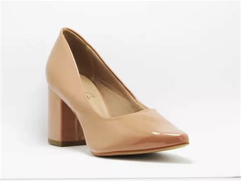 Sapato Nude Bico Fino Salto Bloco Parcelamento Sem Juros