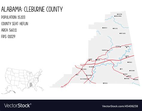 Map Of Cleburne County In Alabama Usa Royalty Free Vector