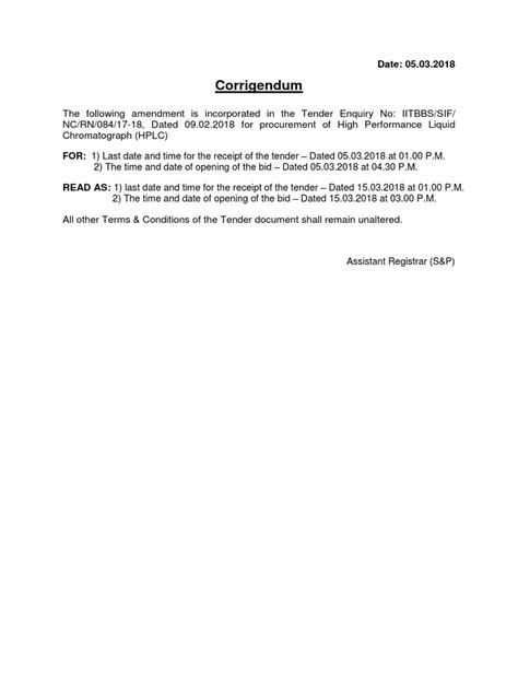 iitbbs hplc tender corrigendum date extension
