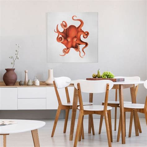 Leinwandbild Vintage Illustration Roter Oktopus Quadrat 1 1