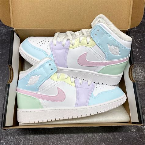 Custom Air Jordan 1 Mid Rainbow Pastel Colors Lilac Pink Blue Green Yellow Etsy Canada