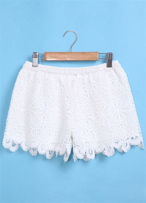 Elastic Waist Lace Crochet Shortsfor Women Romwe