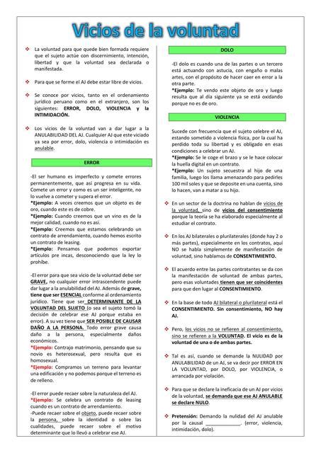 Vicios De La Voluntad Curso De Derecho Civil II