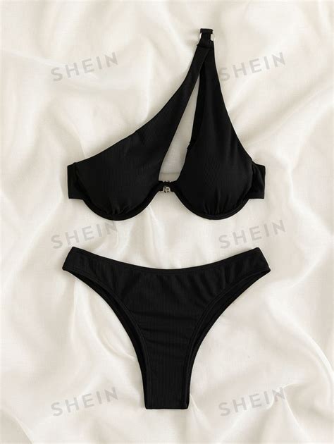 SHEIN Swim Basics Conjunto De Bikini Acanalado Sujetador Con Aros De Un