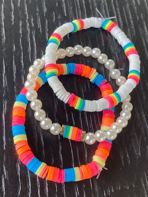 Preppy Neon Clay Bead Bracelets Sold As Set Or A Single Bracelet Etsy