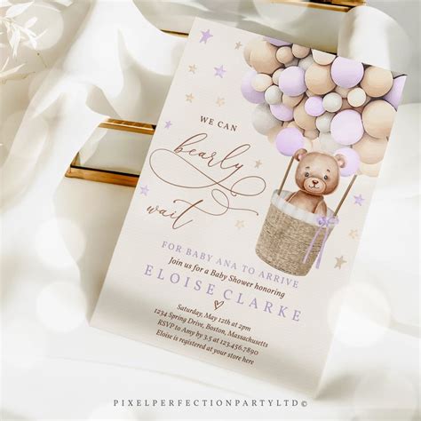 Editable Teddy Bear Hot Air Balloon Baby Shower Invitation Etsy