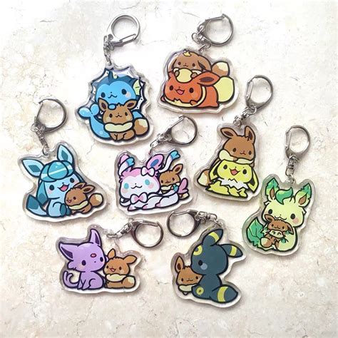 Eevee Duo Keychains Pokémon Acrylic Transparent Keychain Etsy