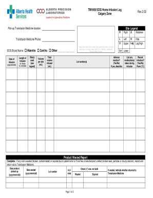 Fillable Online Tm Scig Home Infusion Log Calgary Zone Rev Fax