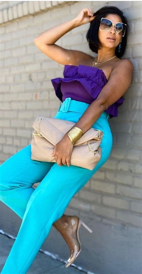 Turquoise And Purple Outfits💜💙 Classy Casual Outfits Color Blocking