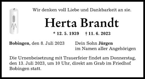 Traueranzeigen von Herta Brandt Allgäuer Zeitung