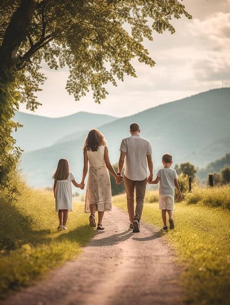 Familia Caminando Por Un Sendero En Las Monta As Foto Premium