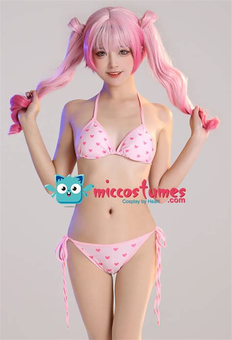 Women Two Piece Swimsuit Pink Heart Bikini Set Top Quality Swimwear For Sale