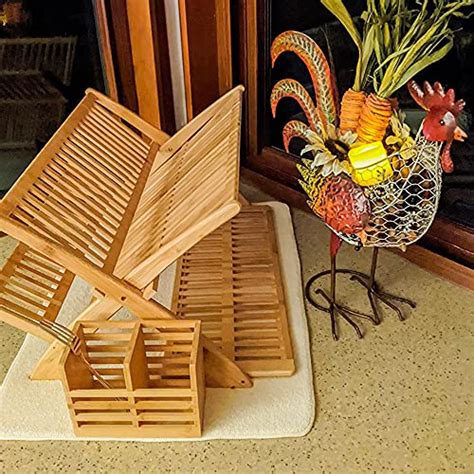 Earth S Dreams Bamboo Foldable Dish Drying Rack Dual Tier For Plates