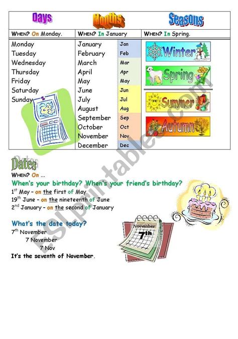 days months seasons date worksheet Days And Months, Months In A Year ...