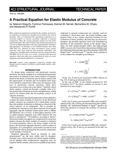 Pdf A Practical Equation For Elastic Modulus Of Concrete · Aci Member Fuminori Tomosawa Is A