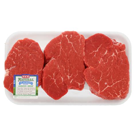 H E B Natural Boneless Beef Tenderloin Steaks Thick Cut Usda Choice