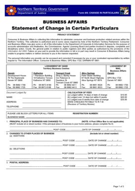 Fillable Online Statement Of Change In Certain Particulars Chance In