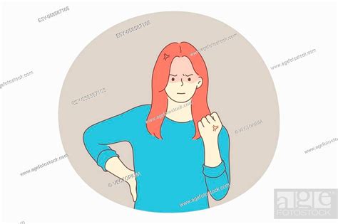 Anger Rage Furious Woman Concept Young Angry Furious Female Cartoon Character Standing And