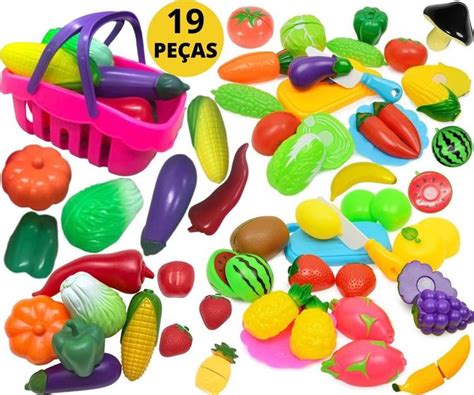 Brinquedo Kit Cozinha Infantil Feirinha Frutas E Legumes Cestinha