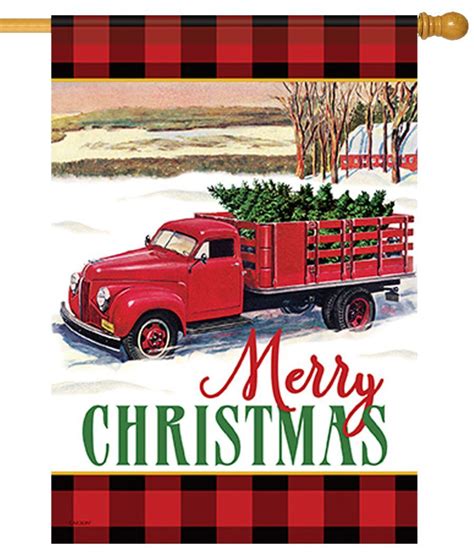 Merry Christmas Red Pickup Truck Garden Flag I Americas Flags