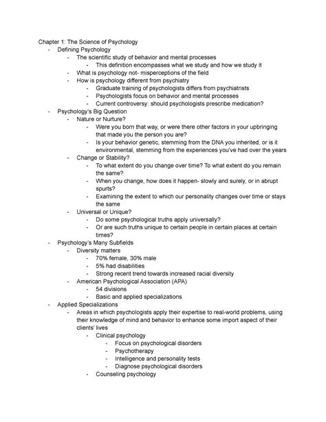 Psych Lecture Notes Chapter 1 The Science Of Psychology Defining