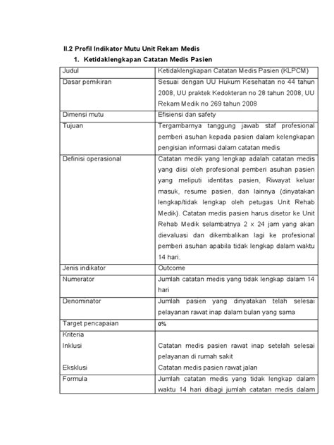 Profil Indikator Mutu Rekam Medis Pdf