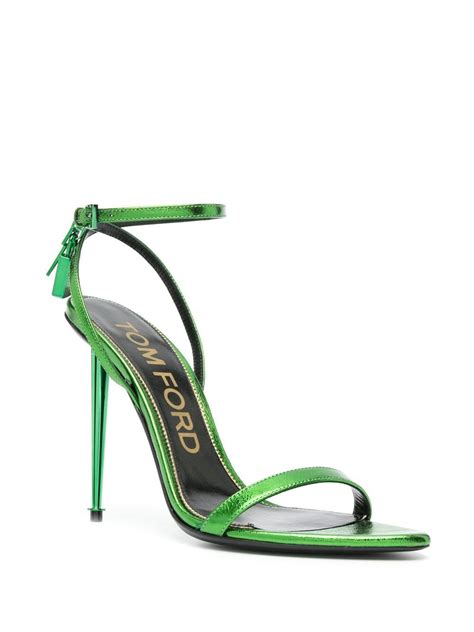 Tom Ford Padlock 120mm Metallic Leather Sandals In Green ModeSens