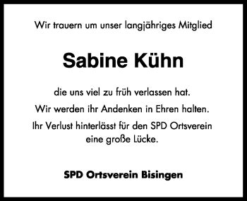 Traueranzeigen von Sabine Kühn Schwarzwälder Bote Trauer