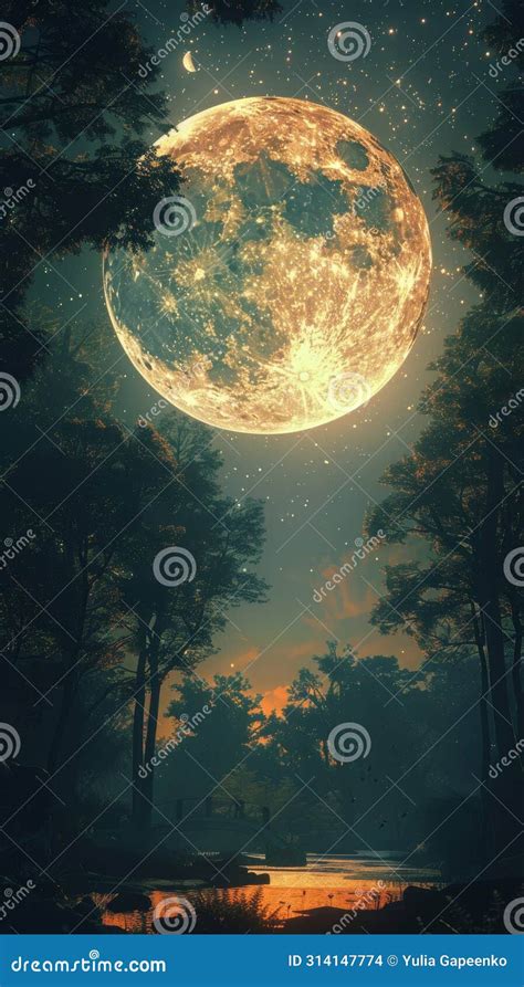 A Painting of a Full Moon in the Night Sky Stock Photo - Image of ...