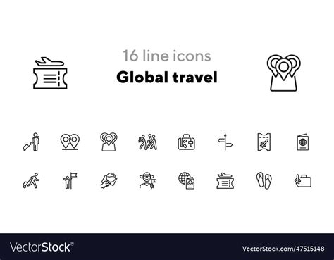 Global Travel Line Icon Set Royalty Free Vector Image