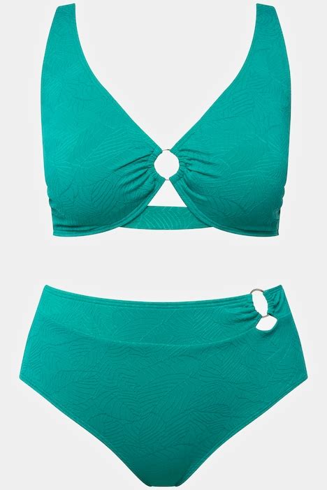 Leaf Textured Ring Detail Cutout Bikini Set Bikinis Tankinis Swimwear