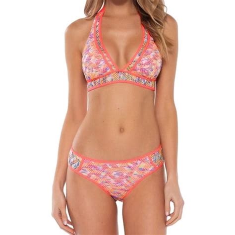 BECCA Swim Becca Reveal Crochet Tab Side Hipster Bikini Top And