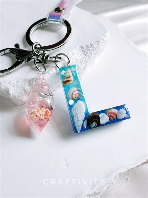 ocean resin keychain seashell beach key ring handmade charm