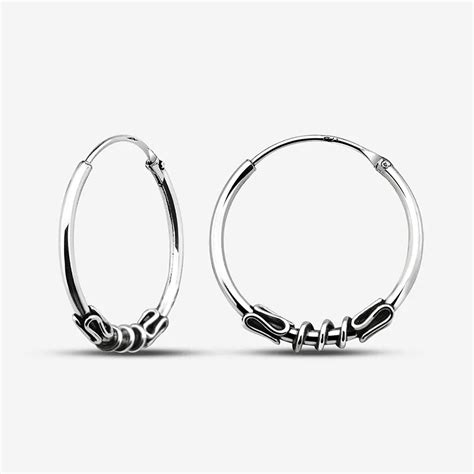 Oxidized Silver Double Snake Bead Bali Hoop Earrings Whole Sale 925