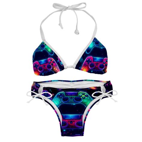 Game Controller Swim Suit Women Bikini Set Detachable Sponge Adjustable Strap Two Pack Swim Wear