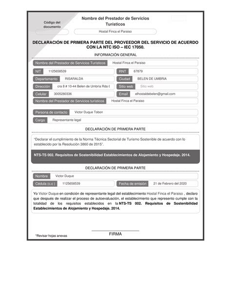 Declaracion Primera Parte Nts Ts Requisitos De Sostenibilidad