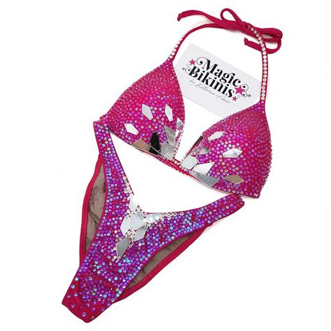 Competition Bikini No Cherry Pink Lycra With Shattered Glass