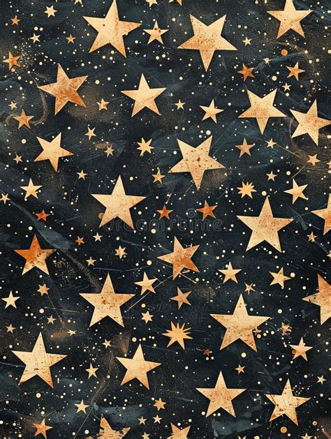 Pattern of Gold Stars on Black Background Stock Illustration ...