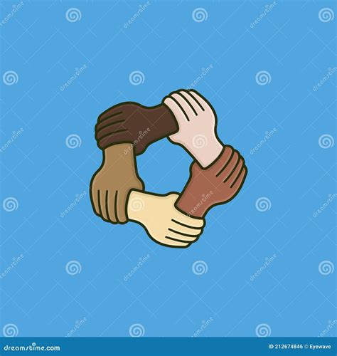 Five Hands Of Different Skin Colors Holding Each Others Wrist Vector