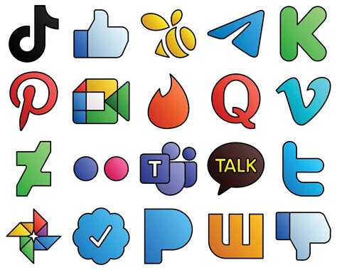 Filled Line Style Social Media Icon Set Tinder Video Telegram Google