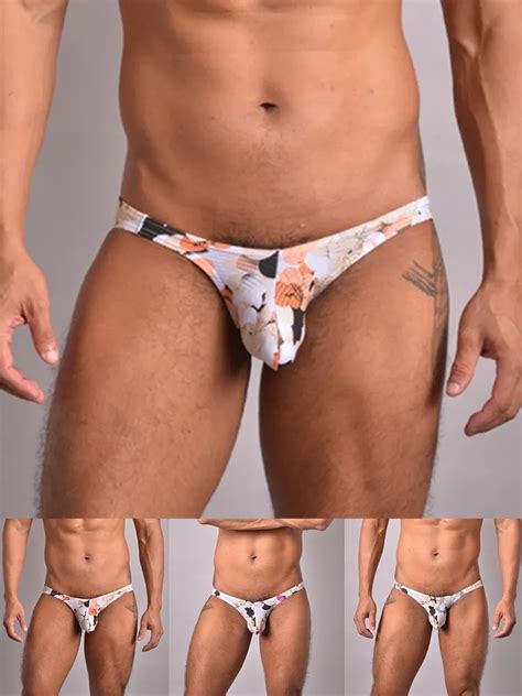 2022 Men Retro Print Low Waist Bulge Pouch G String Bikini Panties