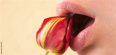 Foreplay Blowjob Sexy Girl Sucking And Licking Flower Blowjob Fellation Concept Oral Sex